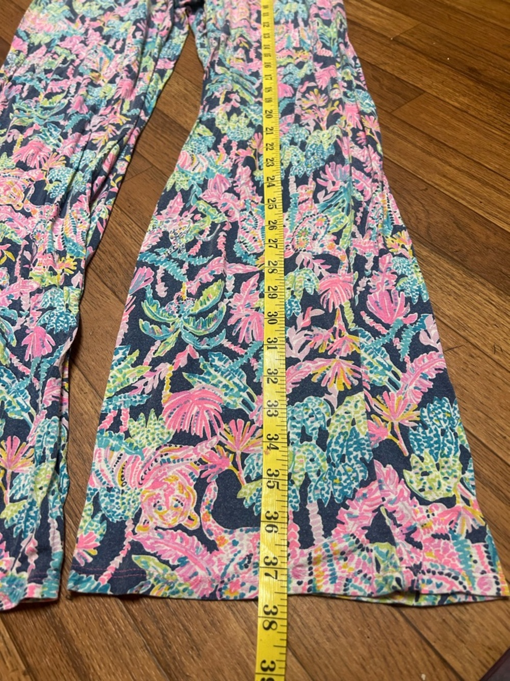 Lilly Pulitzer Colorful Floral Flared Pants - Navy, Pink, Green, Yellow - Picture 6 of 9